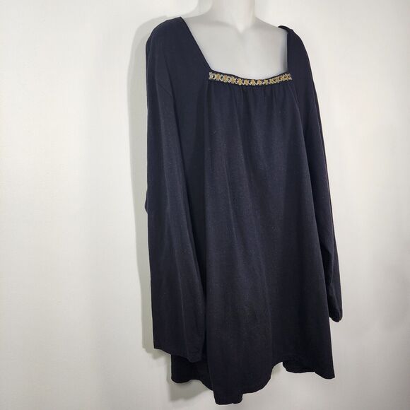 Catherines Liz & Me Women Top Size 4X Black Long Sleeved Beaded Square Neck Knit - Picture 4 of 9